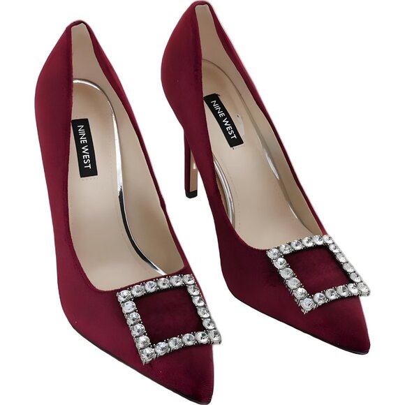 Nine West Franny Burgundy Velvet Jeweled Pointed Toe Pumps Heels Women 8M - Picture 4 of 6